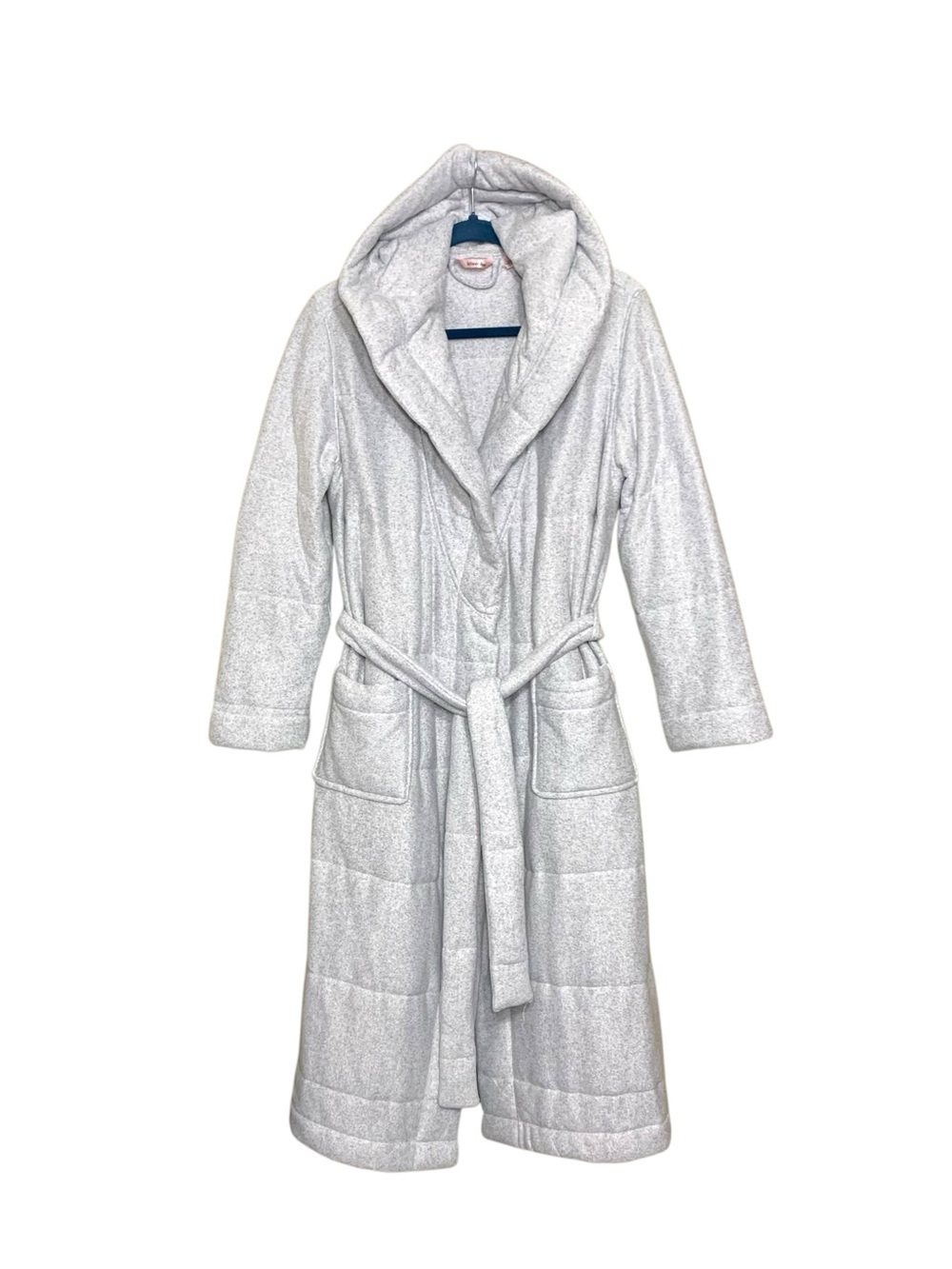 Chunky Hooded Quilted Robe with Belt Light Gray Sz S Warm Cozy Lounge Wear